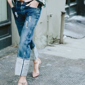 Zana Di Woman’s Distressed Wide Cuffed Blue Jeans